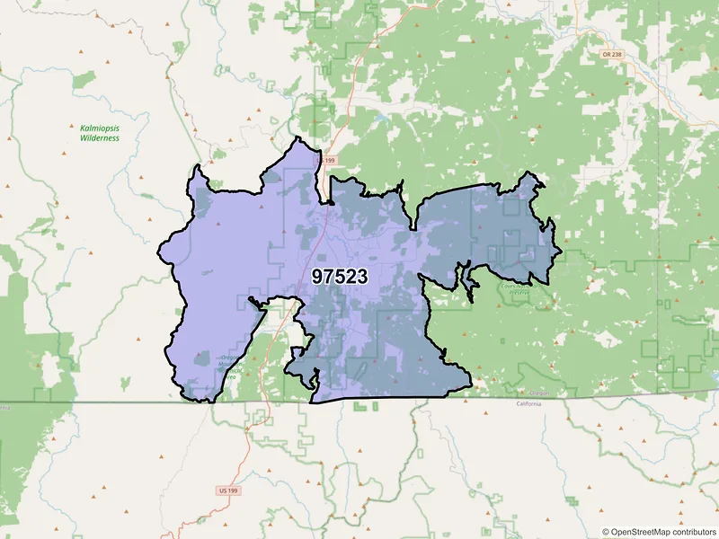 Map of Cave Junction, Oregon and ZIP codes