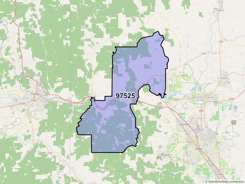Map of Gold Hill, Oregon and ZIP codes