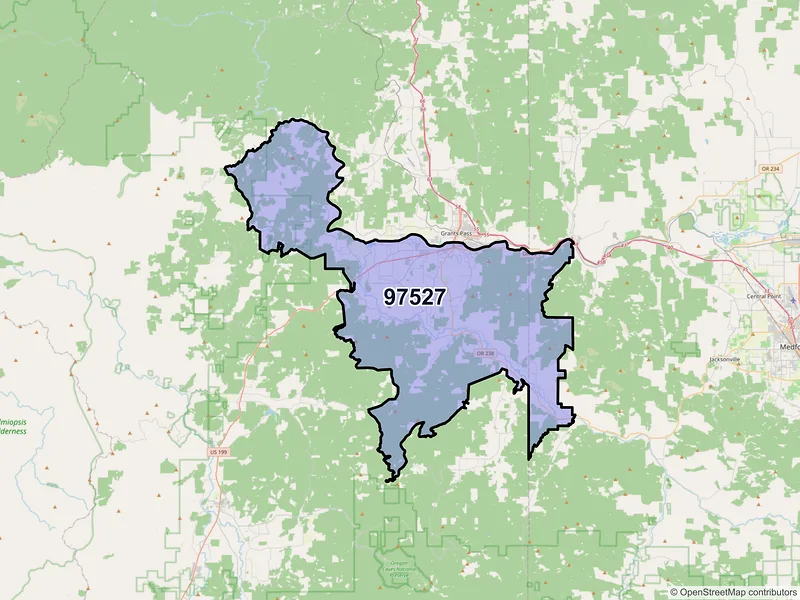 Map of ZIP Code 97527 — Grants Pass, OR