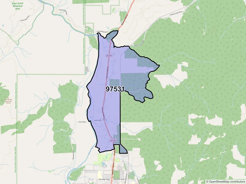 Map of Kerby, Oregon and ZIP codes