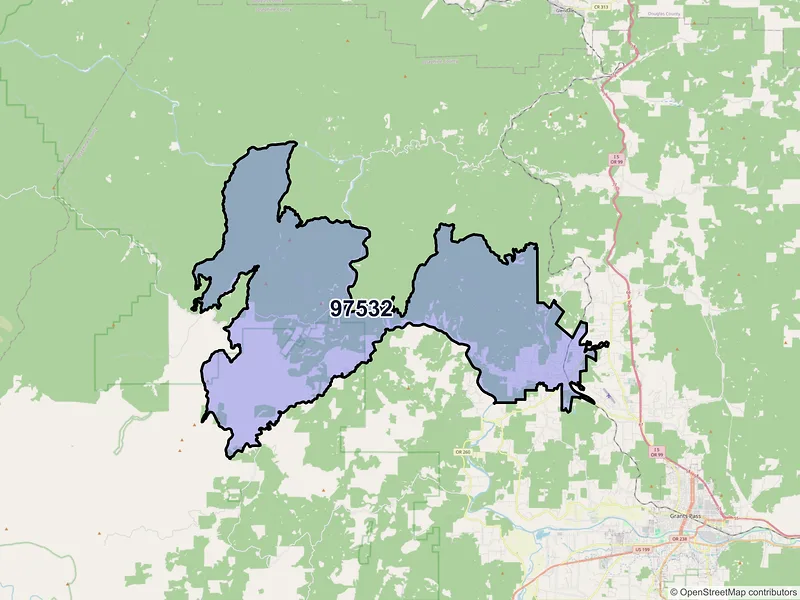 Map of Merlin, Oregon and ZIP codes