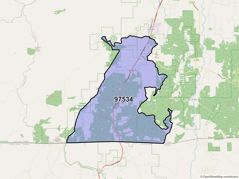 Map of O'Brien, Oregon and ZIP codes