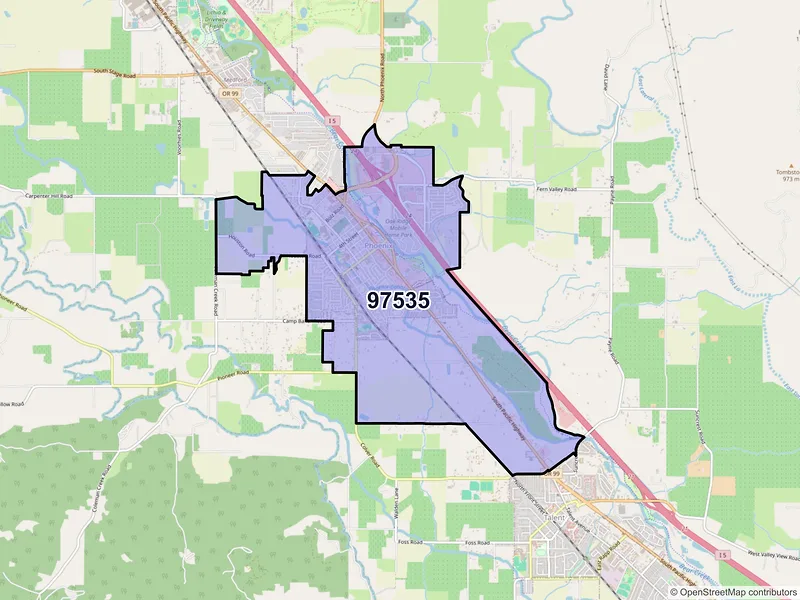 Map of Phoenix, Oregon and ZIP codes