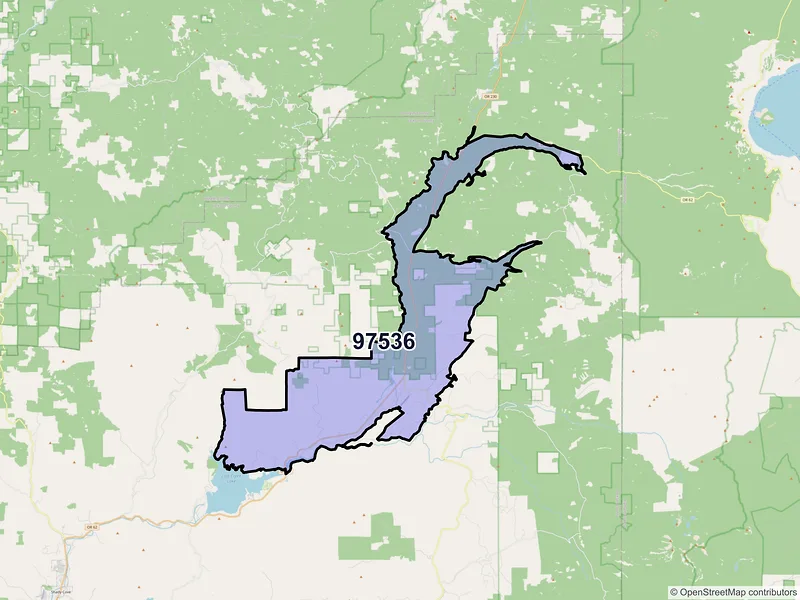 Map of Prospect, Oregon and ZIP codes
