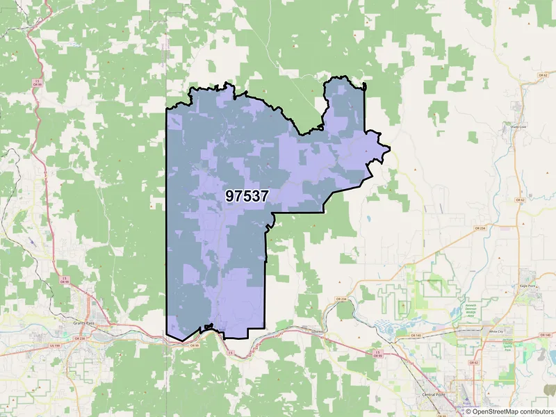 Map of Rogue River, Oregon and ZIP codes