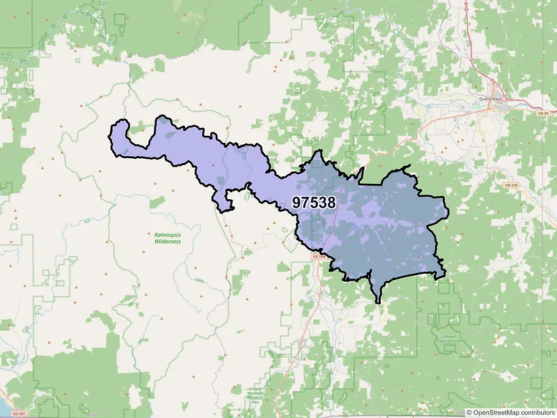 Map of Selma, Oregon and ZIP codes