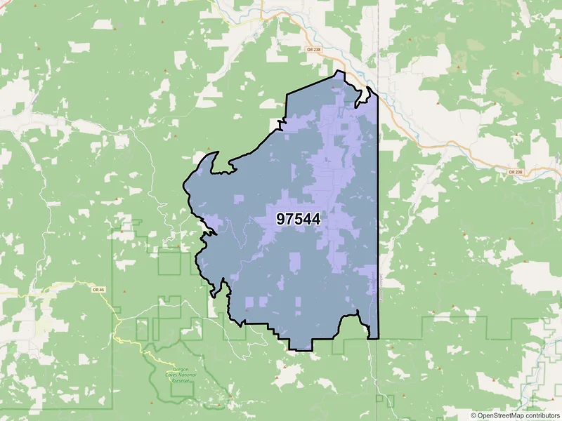 Map of Williams, Oregon and ZIP codes