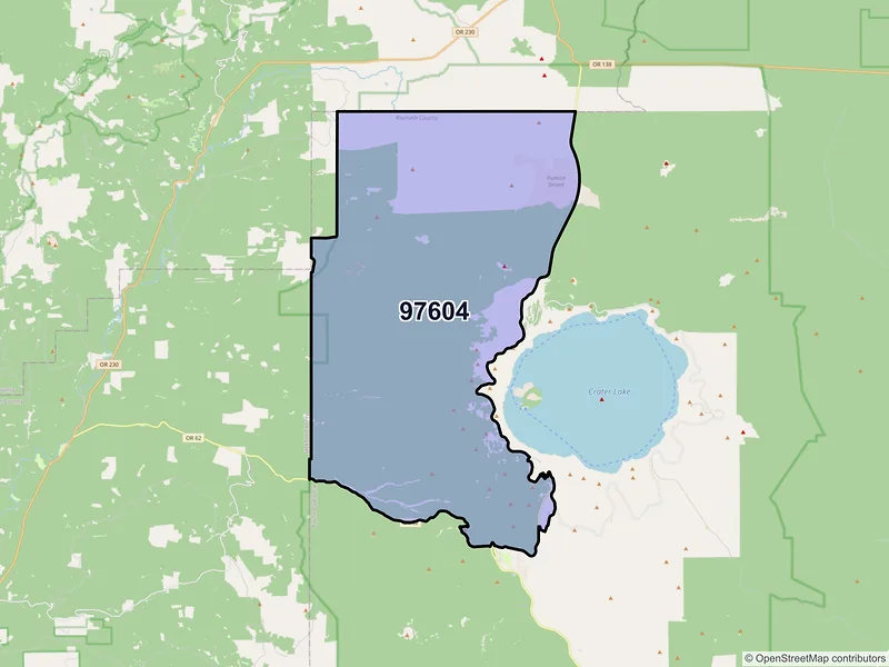 Map of Crater Lake, Oregon and ZIP codes