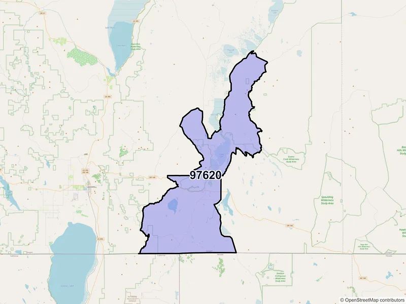 Map of Adel, Oregon and ZIP codes