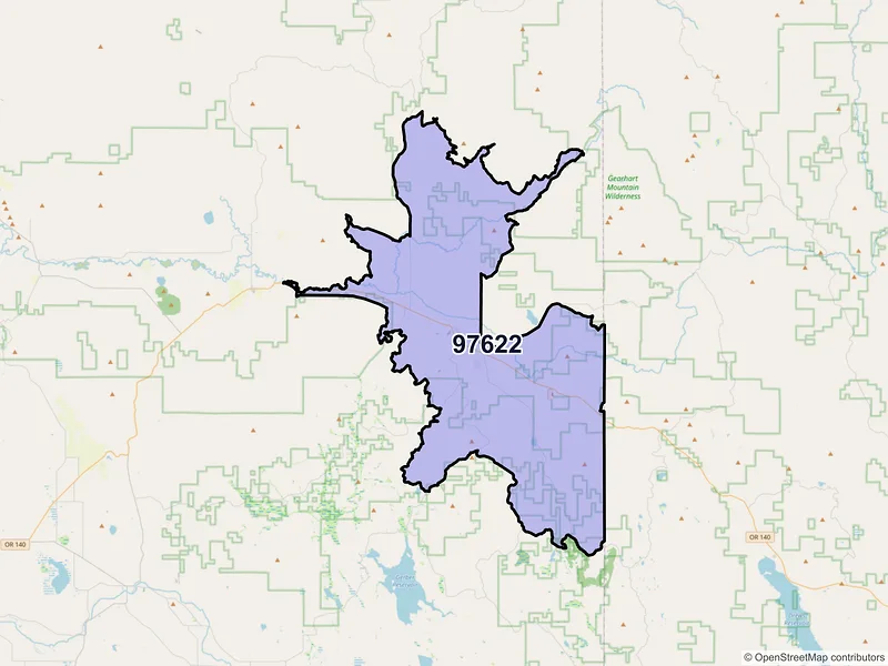 Map of Bly, Oregon and ZIP codes