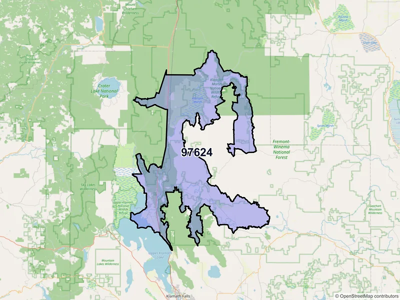 Map of Chiloquin, Oregon and ZIP codes