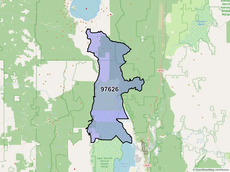 Map of Fort Klamath, Oregon and ZIP codes