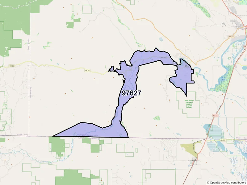 Map of Keno, Oregon and ZIP codes