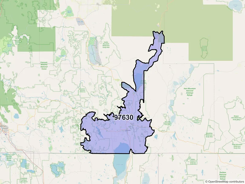 Map of Lakeview, Oregon and ZIP codes