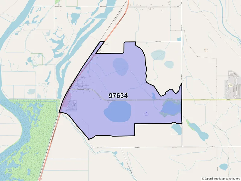 Map of Midland, Oregon and ZIP codes
