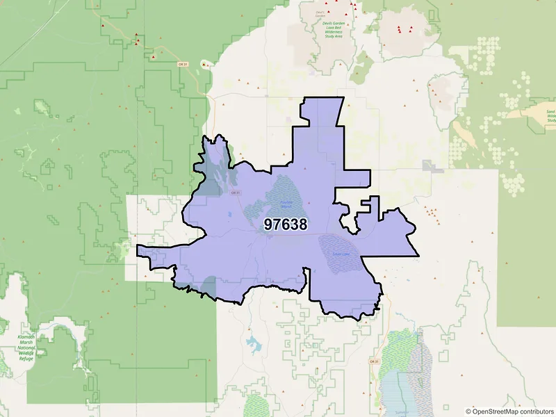 Map of Silver Lake, Oregon and ZIP codes