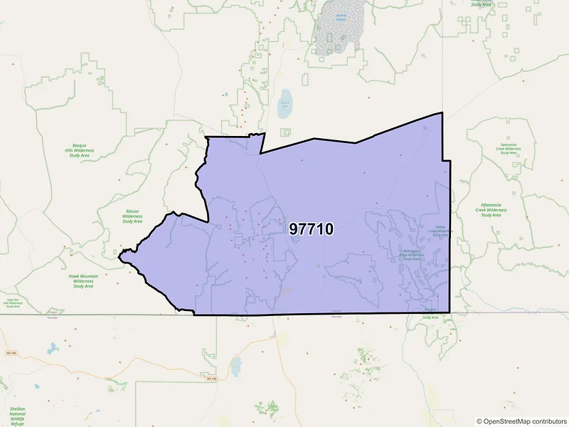 Map of Fields, Oregon and ZIP codes