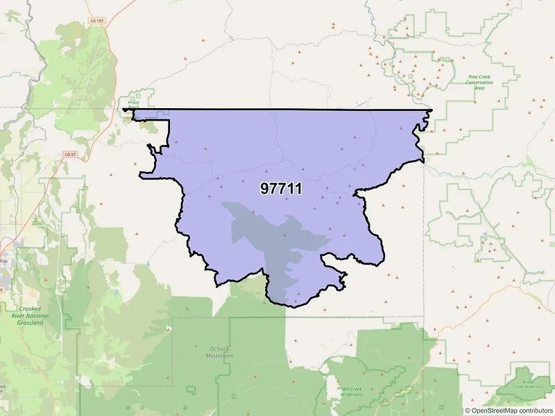 Map of Ashwood, Oregon and ZIP codes