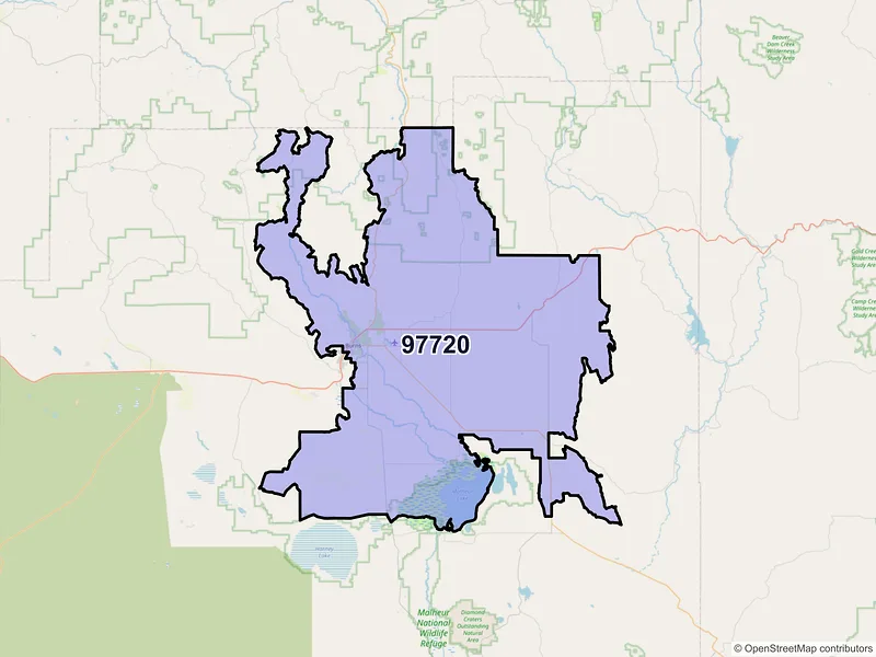Map of Burns, Oregon and ZIP codes