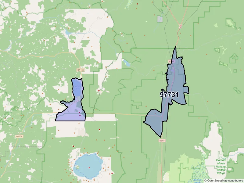 Map of Chemult, Oregon and ZIP codes