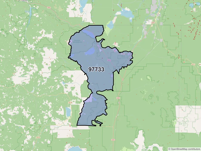 Map of Crescent, Oregon and ZIP codes