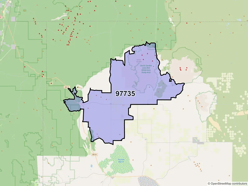 Map of Fort Rock, Oregon and ZIP codes