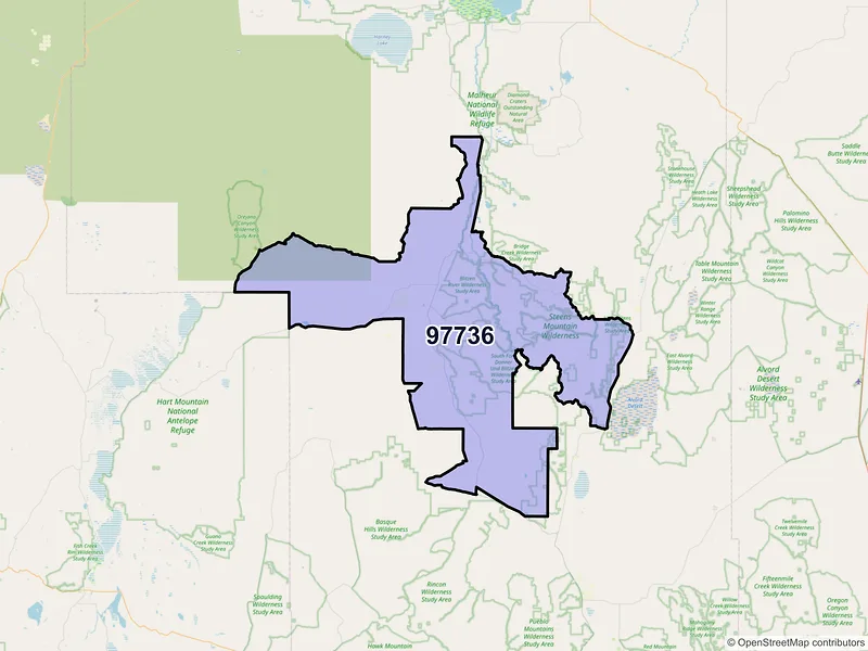 Map of Frenchglen, Oregon and ZIP codes