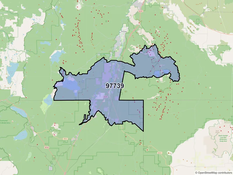 Map of La Pine, Oregon and ZIP codes