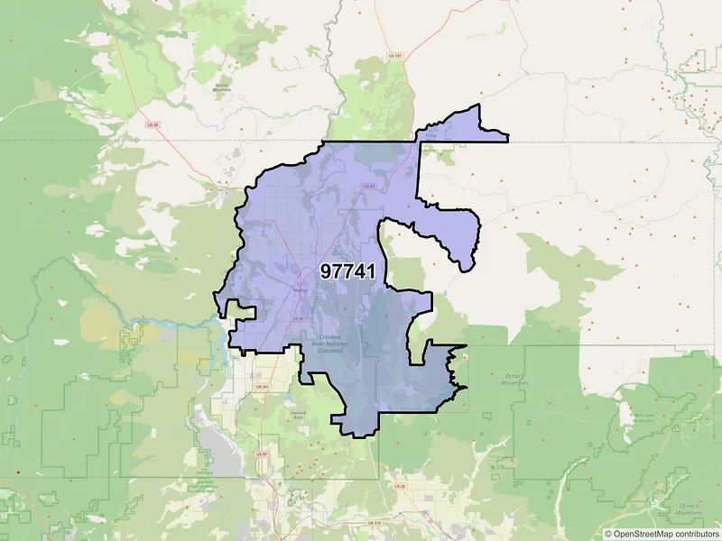 Map of Madras, Oregon and ZIP codes