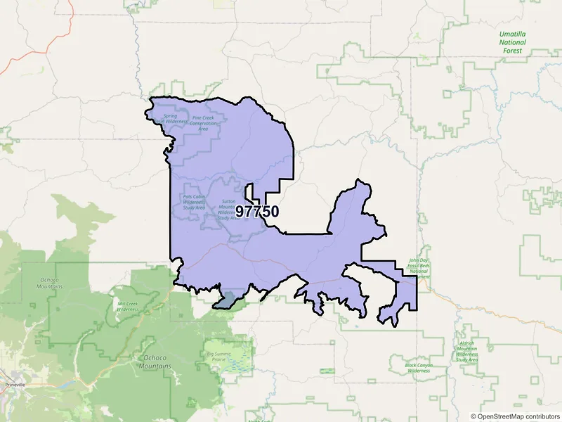 Map of Mitchell, Oregon and ZIP codes