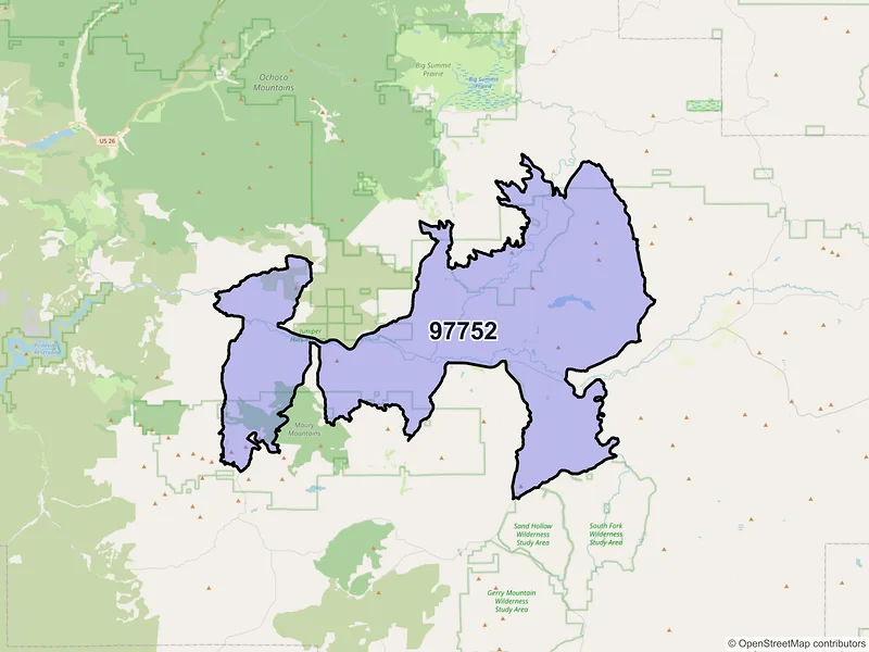 Map of Post, Oregon and ZIP codes