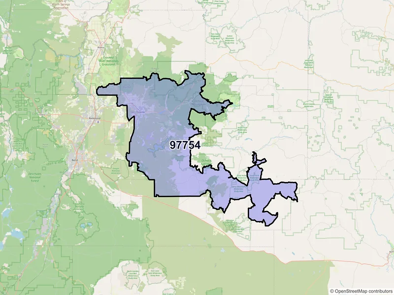 Map of Prineville, Oregon and ZIP codes