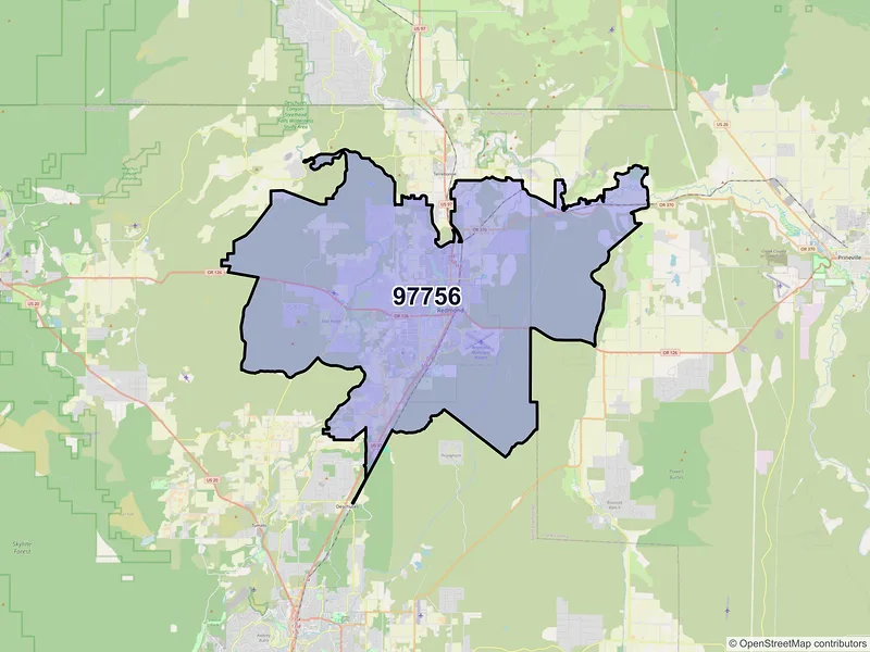 Map of Redmond, Oregon and ZIP codes