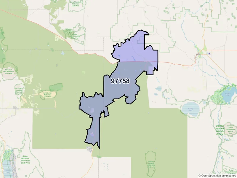 Map of Riley, Oregon and ZIP codes