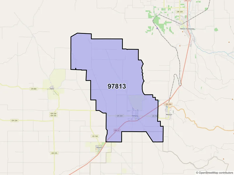 Map of Athena, Oregon and ZIP codes