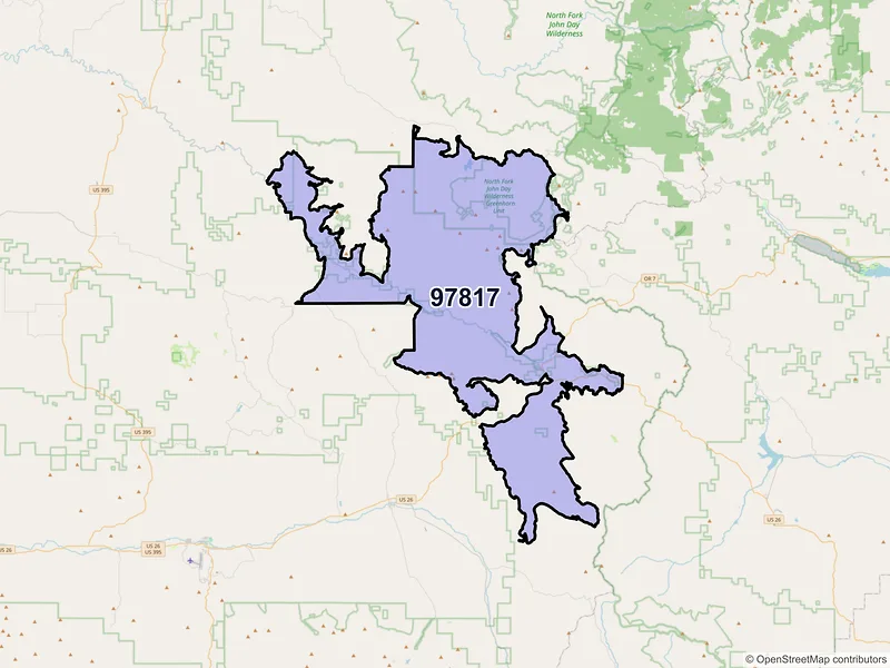 Map of Bates, Oregon and ZIP codes
