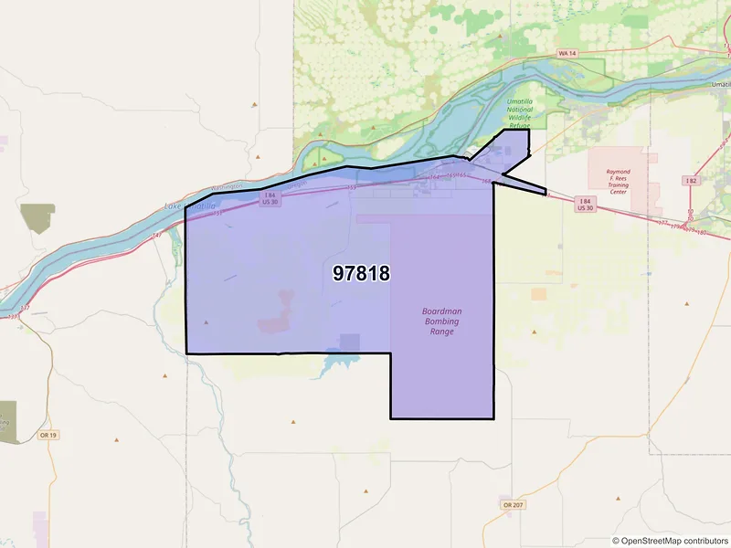 Map of Boardman, Oregon and ZIP codes