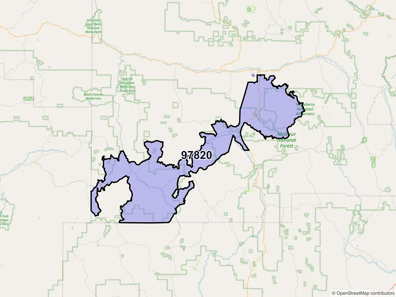 Map of Canyon City, Oregon and ZIP codes