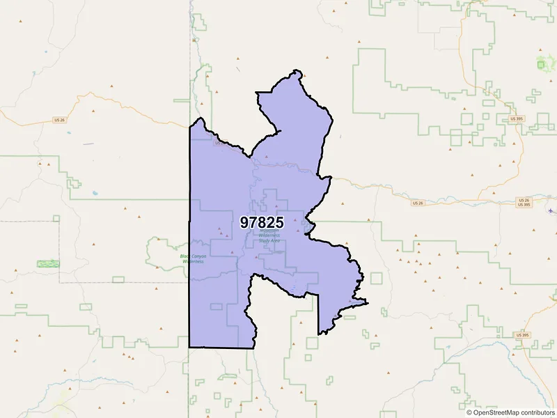 Map of Dayville, Oregon and ZIP codes
