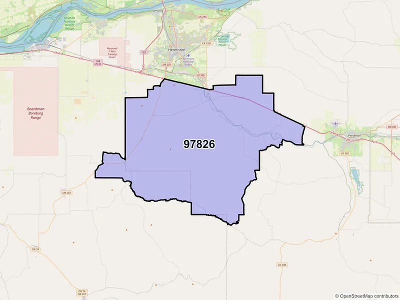 Map of Echo, Oregon and ZIP codes