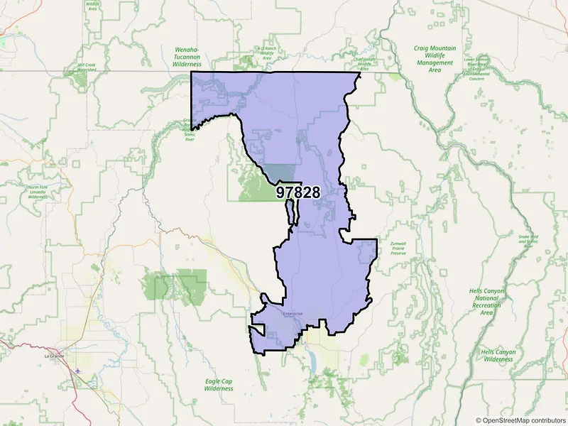 Map of Enterprise, Oregon and ZIP codes