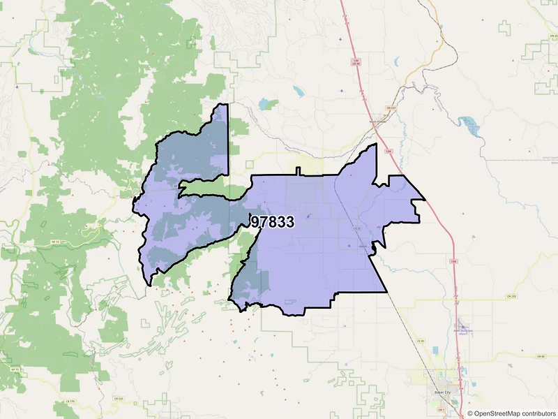 Map of Haines, Oregon and ZIP codes