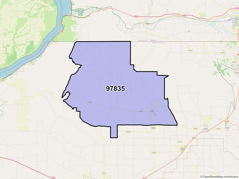 Map of Helix, Oregon and ZIP codes