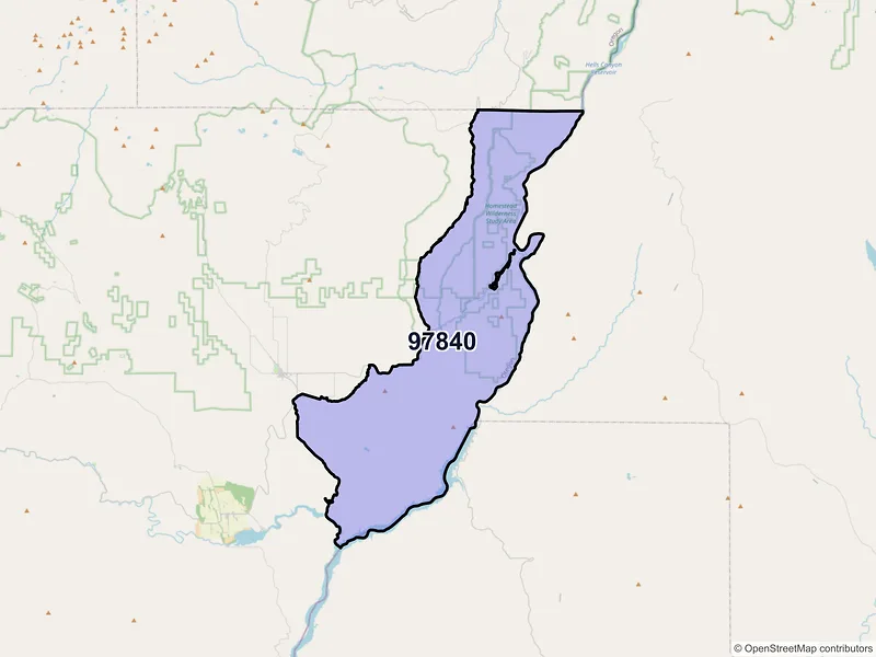 Map of Oxbow, Oregon and ZIP codes