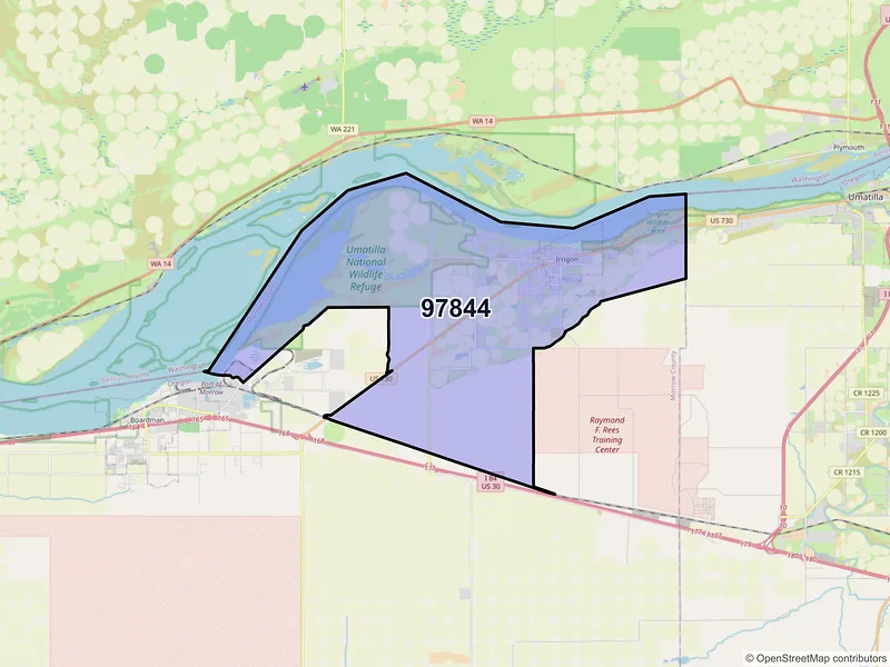 Map of Irrigon, Oregon and ZIP codes