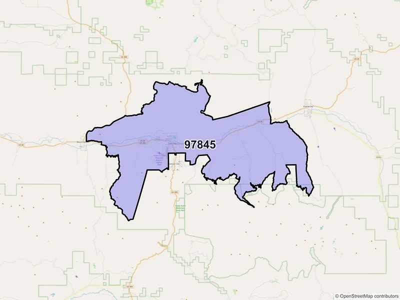 Map of John Day, Oregon and ZIP codes