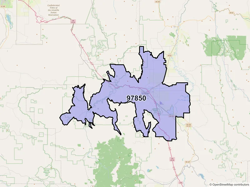 Map of La Grande, Oregon and ZIP codes