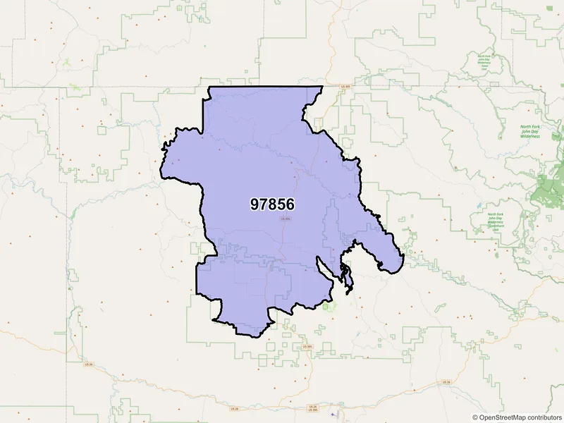 Map of Long Creek, Oregon and ZIP codes