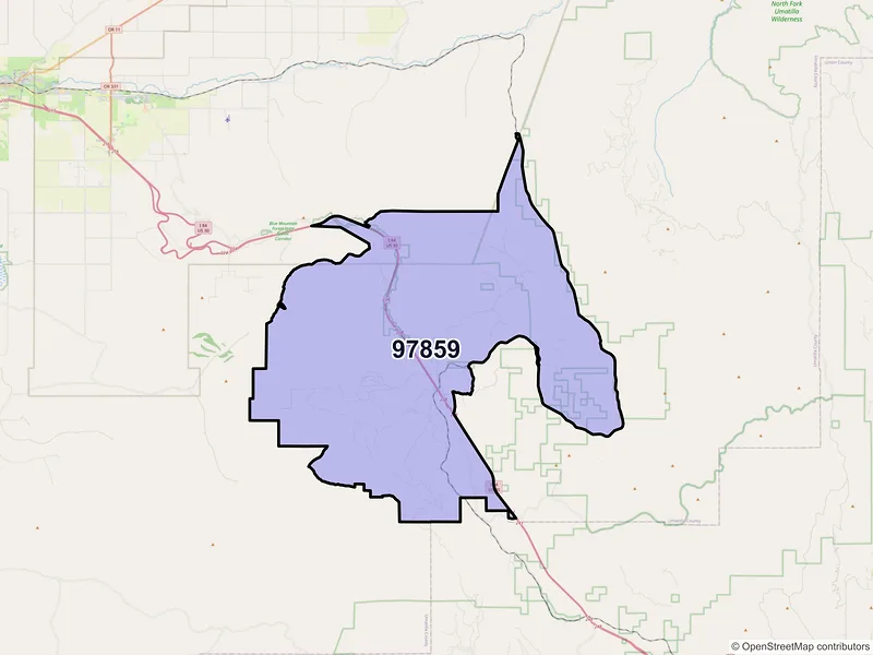 Map of Meacham, Oregon and ZIP codes