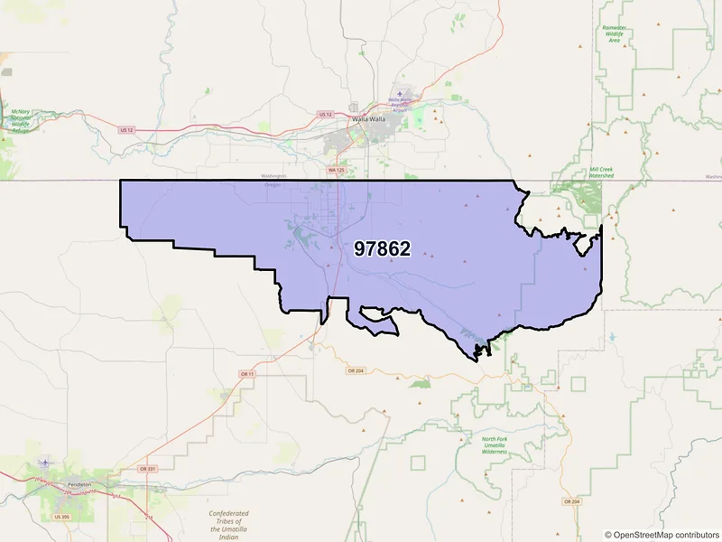 Map of Milton-Freewater, Oregon and ZIP codes